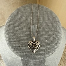 Silver-Tone Puffed Filigree Heart Pendant with Pavé Rhinestones, 1-1/2" Wide — listing 6