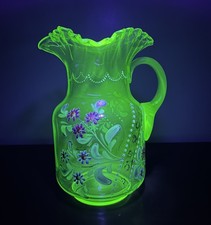 Antique Hand-Enameled Yellow Uranium Glass Small Dish, 4.5 inches, Floral Enamel Decoration — listing 5
