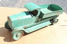 Antique Pressed Steel Model A Coupe Toy Car, Blue with Yellow Disc Wheels