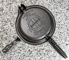 Antique Cast Iron Stovetop Waffle Iron with Round Hinged Grid — listing 3