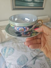 Vintage Lusterware Footed Tea Cup and Saucer, Gold Filigree Decoration, Made in Japan — listing 2