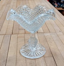 Pressed Glass Footed Compote with Scalloped Tulip Rim and Square Base — listing 5