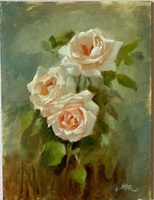 Vintage Floral Still Life Oil Painting, Bouquet in Blue Vase, Signed, Giltwood Frame