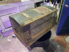 Antique Victorian Dome-Top Steamer Trunk with Embossed Tin & Oak Slats 36" — listing 6