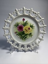 Vintage Japanese Reticulated Porcelain Cabinet Plate with Yellow Roses — listing 6