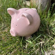 Modern Pink Ceramic Piggy Bank with Closed Eyelash Detail — listing 4