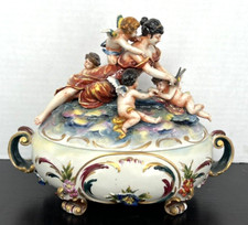 Capodimonte Porcelain Bowl / Cachepot with High-Relief Cherub Scene and Gilt Trim — listing 2