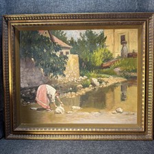 Original Landscape Oil Painting with Signature, Gilt-Framed with Linen Liner — listing 6