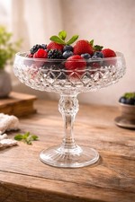 Pressed Glass Footed Compote with Daisy and Scroll Pattern — listing 3