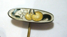 Vintage Guilloche Enamel Rose Stick Pin with Scalloped Bezel and Clutch — listing 3