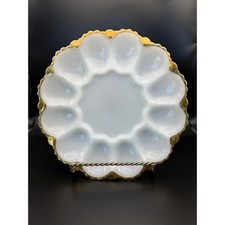 Vintage Milk Glass Deviled Egg Plate with Grape Pattern, Center Bowl & Spoon — listing 2