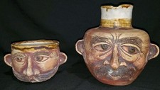 Hand-Painted Art Pottery Face Pitcher, Picasso-Style Portrait with Gold Accents — listing 3