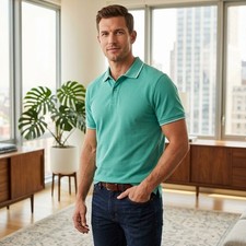 J.Crew Men's Tipped Piqué Polo Shirt, Heather Blue, Size L — listing 4