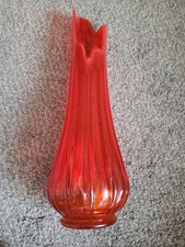 Vintage Ruby Red Amberina Swung Vase with Iridescent Carnival Glass Hexagonal Base — listing 2