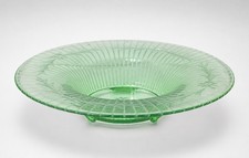 Art Deco Green Frosted Uranium Glass Console Bowl with Draped Ribbed Design — listing 2