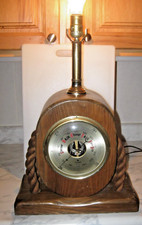 Nautical Barometer Table Lamp with Burlap Drum Shade on Wood Base — listing 4