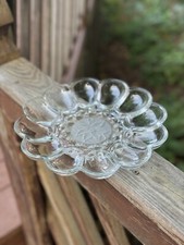 Princess House Fantasia Clear Glass Deviled Egg Tray, 12" Diameter with Frosted Poinsettia Center — listing 3
