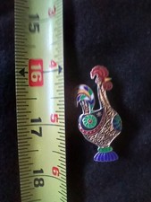 Vintage Red Enamel Rooster and Anchor Lapel Pin