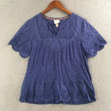 Knox Rose Boho Embroidered Peasant Top, Size M, Crinkle Rayon — listing 2