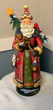 Vintage Resin Folk Art Santa Claus Figurine with Gift Sack and Cardinal — listing 5
