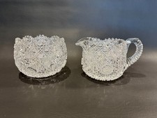 Vintage Cut Crystal Two-Handled Open Sugar Bowl with Floral Wheel-Cut Design, 6" Wide — listing 2