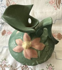 Roseville Pottery Clematis Ewer in Green, Mid-Century Art Pottery Pitcher — listing 2