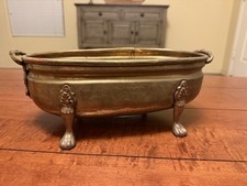 Vintage Hammered Brass Footed Cachepot Planter, Gold-Tone, 12.5" Wide x 10" High — listing 5