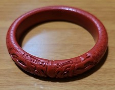 Chinese Export Silver-Tone Hinged Bangle with Applied Dragon and Filigree Rope Detail
