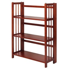 Folding 4-Tier Wooden Bookshelf with Mission-Style Slat Sides, Espresso Finish — listing 3