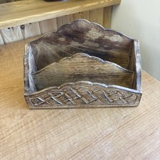 Vintage Carved Wood Roll-Top Letter Box with Floral Bow Motif — listing 5