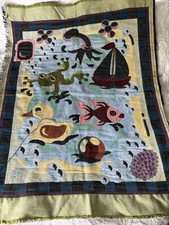 Vintage Woven Cotton Tapestry Throw Blanket with Ducks, Cattails, and Retriever Dog Cabin/Lodge Motif — listing 6