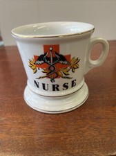 Antique German Porcelain Shaving Mug with Soap Drainer and Cherub Transfer — listing 3