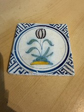 Antique Dutch Delft Polychrome Tulip Tile, Hand-Painted Tin-Glazed Earthenware, listing 5