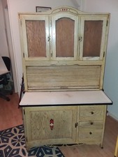 Antique Oak Hoosier Cabinet with Tambour Roll Front and Porcelain Work Surface Sellers / McDougall / Napanee — listing 4