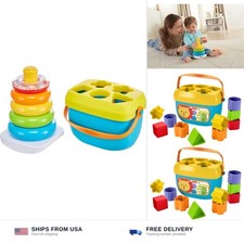Vintage Fisher-Price Baby's First Blocks Shape Sorter (yellow/blue) with Blocks Partial set — listing 5