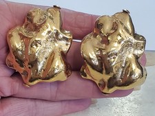 YSL Vintage Gold-Tone Navy Enamel Octagonal Monogram Logo Clip-On Earrings — listing 5