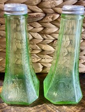Vintage Green Uranium Depression Glass 8-inch Plate with Paneled Rim and Beaded Edge — listing 3