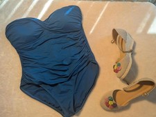 La Blanca Teal Heathered One-Piece Swimsuit with Twist Front, Size M — listing 2