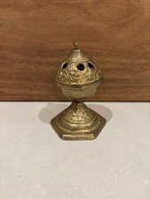 Vintage Brass Handheld Incense Burner with Wooden Handle, 2 Inch Round — listing 3