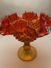 Vintage Amberina Hobnail Glass Vase with Crimped Ruffled Rim — listing 3