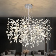 Modern Rectangular Crystal Branch Chandelier with Gold Twig Frame Over 60 inches — listing 3