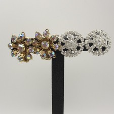 Vintage Rhinestone Floral Spray Clip-On Earrings — listing 2