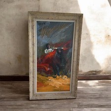 Pair of Vintage Spanish Bullfighting Oil Paintings Signed A. Amodeo — listing 2