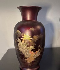 Vintage Japanese Lacquer-Style Porcelain Bud Vase with Pagoda Landscape — listing 3