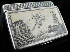Silver Niello Lidded Round Trinket Box with Star Pattern and Faceted-Stone Finial — listing 4