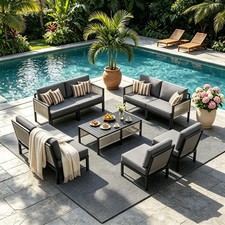 Outdoor Patio Furniture Set — Rocking Chair, Loveseat & Glass Coffee Table (Sling Mesh, Black Frame) — listing 4