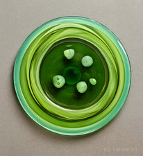 Hand-Blown Green Swirl Optic Art Glass Salad/Dessert Plates Set of 4
