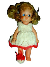 Vintage Small Vinyl Toddler Doll with Brown Curly Pigtails, Unmarked Maker's mark on back/neck — listing 2