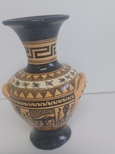 Mid-Century Greek Ceramic Teardrop Vase with Stylized Ship Motif