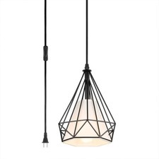 Plug-In Pendant Light Cage Shade 7.5" x 11" Distressed Cream Finish